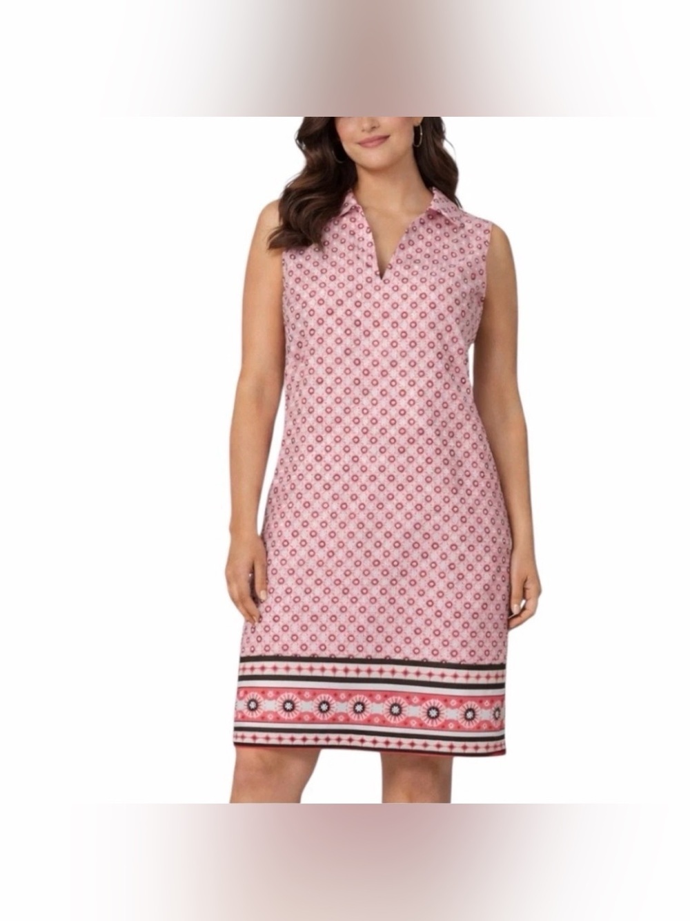 Lands' End Coral and Brown Floral-Print Dress 109%Cotton Sz/CS 2-4 NWOT